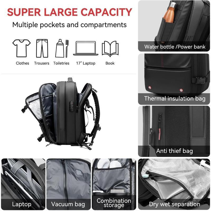 Kabaqoo 60L Airback Vacuum Seal Compression Travel Backpack - Expandable, Waterproof, and TSA Lock with Electric Airpump Included