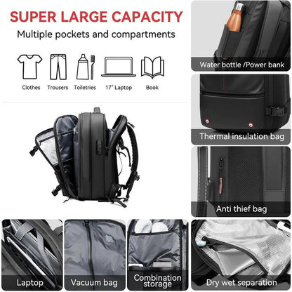 Kabaqoo 60L Airback Vacuum Seal Compression Travel Backpack - Expandable, Waterproof, and TSA Lock with Electric Airpump Included